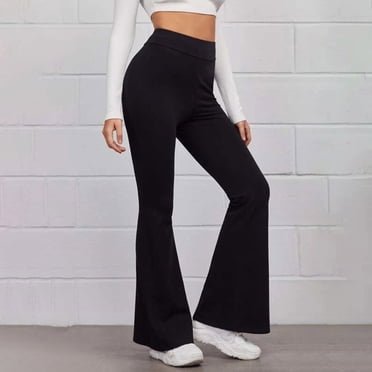 EGNMCR High Waist Yoga Pants for Women Solid Color Slim Fit Full Length Active Flare Pants Stretch Tummy Control Gym Workout Fitness Leggings