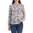 thumbnail image 1 of INSPIRE CHIC Women's Ruffle Collar Long Sleeve Button Down Floral Shirt S Light Blue, 1 of 6