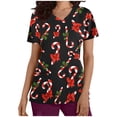thumbnail image 2 of TIMIFIS Hauts de Sarrau de Noël pour Femmes Costume Col en V Manches Courtes Uniforme d'Infirmière Arbre de Noël Imprimé Tenue de Travail Décontractée des Fêtes T-Shirts Graphiques Blouse Hauts de Sarrau avec Poches-Noirautomne/hiver, 2 of 5