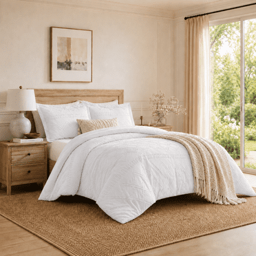 Swift Home Diamond Textured Soft Touch Duvet Cover Set, All Season Bedding with Zipper Closure, Includes Pillow Shams, Full/Queen, White