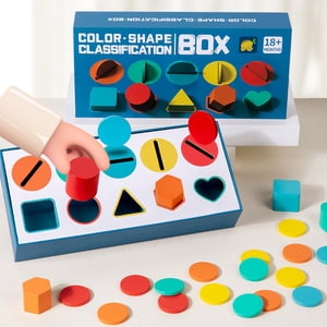 EGNMCR Color And Shape Classification Box-Sorting Toy For Toddlers 18 Wooden Shape Sorter And Color Game With Storage Educational Puzzle For Fine Motor Skills board game