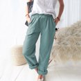 thumbnail image 1 of Mikilon Women Casual Solid Color Pockets Elastic Waist Comfortable Straight Pants, 1 of 5