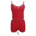thumbnail image 5 of drppepioner Femmes Lingerie Aguichant Mode Pyjama Uni Sans Manches Dentelle Camisole Short Ensemble de Pyjama, 5 of 5