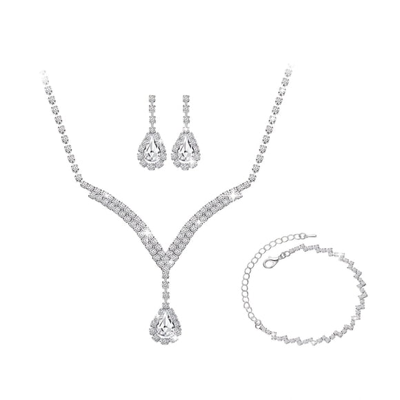Zhuge Bridal Wedding Jewelry Set Crystal Necklace Bracelet Earrings Set for Bride Bridesmaid Rhinestone Necklace Prom Costume Jewelry Set Accessories for Women,B13
