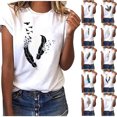 thumbnail image 4 of EQWLJWE Liquidation d'Économies d'Été! T-shirt à Col Rond pour Femme à Manches Courtes, Mode, Imprimé Plume, Haut T-shirt Tee Blouse, Hauts d'Été pour Femmes 2023, 4 of 4