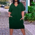 thumbnail image 3 of EQWLJWE Robes d'Été pour Femmes 2023 Robe Grande Taille pour Femmes Col en V Robes d'Été Décontractées avec Poche Genou Manches Courtes avec Poches, 3 of 5