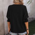 thumbnail image 4 of Penkiiy T-Shirts à Manches Courtes pour Femmes Col en V Bouffant Tunique Décontractée à Illets Tendance L Noir, 4 of 7