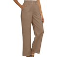 thumbnail image 5 of Timegard Lounge Pants for Women Elastic Waisted Button Straight Leg Ruched Casual Trousers with Pockets, 5 of 5