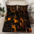 thumbnail image 2 of YST Stereoscopic Neon Geometry Sheets Full,Orange Black Neon Lights Bed Sheets For Kids Teens Adult Bedroom Decor, Modern Abstract Square Sheet Set Geometric Grid Flat Sheet, 2 of 6
