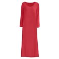 thumbnail image 3 of Robes Longues d'Automne pour Femmes Grande Taille avec Poches Manches Longues Col Rond Froncé Robe Maxi Droite Unie, 3 of 3