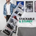 thumbnail image 4 of OLLIE XL Shoe Storage Boxes – Foldable and Stackable Shoe Storage Organizer for Closet – Clear HardFor Up to Size 13 – Acrylic Shoe Box Storage Containers for Jordan, Sneakers, Boots (12-Pack, Black), 4 of 5
