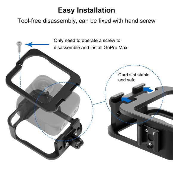 AMERTEER Cadre de Protection en Aluminium avec Boucle Amovible, Accessoire de Prise pour GoPro Max, Couvercle Latéral Directement Rechargeable