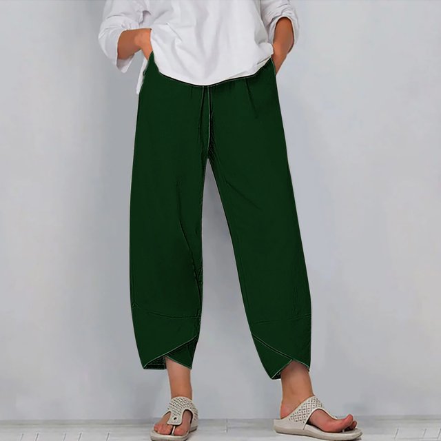 RXIRUCGD Capris d'Été Confortables à Jambes Larges et Amples pour Femmes, Vert, Taille : S