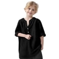thumbnail image 1 of zbxnLI Kids Girls Spring Long Sleeve Shirts Button V Neck Casual Loose T-Shirts Solid Color Summer Tops, 1 of 7