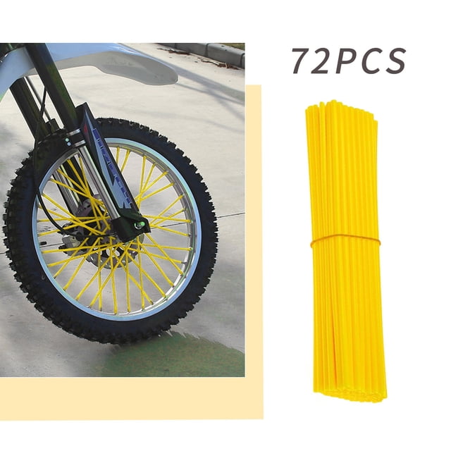 Ensemble de Décoration de Rayons de Roue Jaune 72 Pcs Manchon de Décoration de Rayons de Roue Bicyclette Motocyclette Ensemble de Rayons Colorés