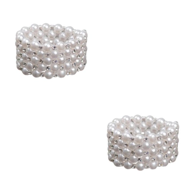 Thinsony Femmes Chic Perle Strass Stretch Bracelet Mariage Bal pour Mariée Blanc 5 Rangée 2Set