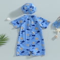 thumbnail image 2 of Toddler Baby Boys One-Piece Swimsuit Print Long/Short Sleeve Zipper Rashguard Swimwear + Swimming Cap, 2 of 8