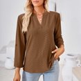 thumbnail image 4 of IROINNID T-shirt à Manches Longues en Polyester à Rabais pour Femmes, Décontracté, Uni, Col Fendu, Coupe Ample, Haut T-shirt, Café, 4 of 7