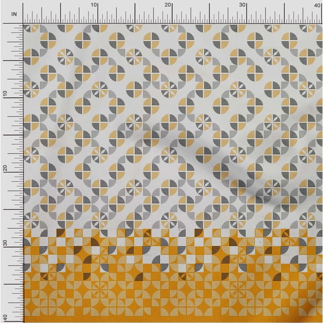 oneOone Polyester Lycra White Fabric Geometric Panel Craft Projects Decor Fabric Printed By The Yard 56 Inch Wide