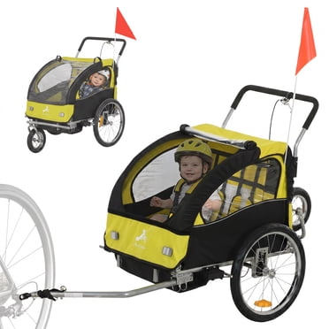 Aosom 2-in-1 Bike Trailer for Kids, Foldable Baby Stroller Carrier, Yellow