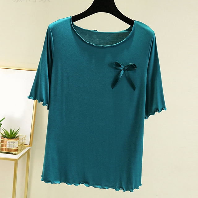 Liquidation et Promo, Chemise à Col Rond pour Femme, Couleur Unie, Couche Intérieure Fine, Haut de Pyjama Décontracté, Manches Courtes, Base pour la Maison, Tenue de Nuit Confortable Aventures en Plein Air, Sopatenor