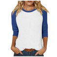 thumbnail image 1 of TSADFHJI Hauts Femmes Manches Longues Femmes Manches 3/4 Haut Été Décontracté Polyvalent Raglan Chemise Col Rond Chemise Décontractée Haut TG Bleu, 1 of 5