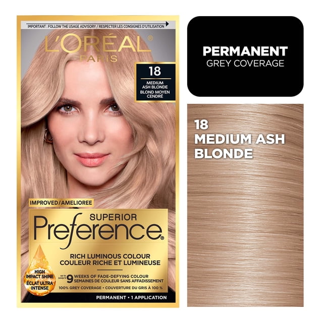 L'Oreal Paris Superior Preference Permanent Hair Color, Oil-in-Gel, Medium Ash Blonde, 1 unit