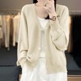 thumbnail image 3 of Womens Button Down Knit Cardigans Long Sleeve V Neck Casual Cardigan Sweaters Light Weight Loose Lounge Wear Fall Beige, L, 3 of 5