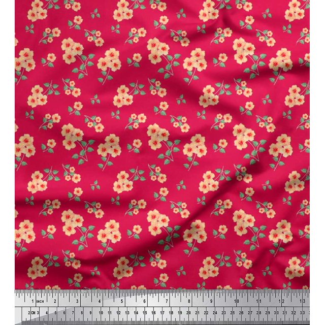Soimoi Poly Georgette Fabric Leaves & Flower Floral Print Fabric by the Yard 52 Inch Wide