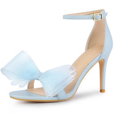 BLISSFUL STEP Women's Ankle Strap Bow Tie Stiletto High Heels Sandals Sky Blue US 6