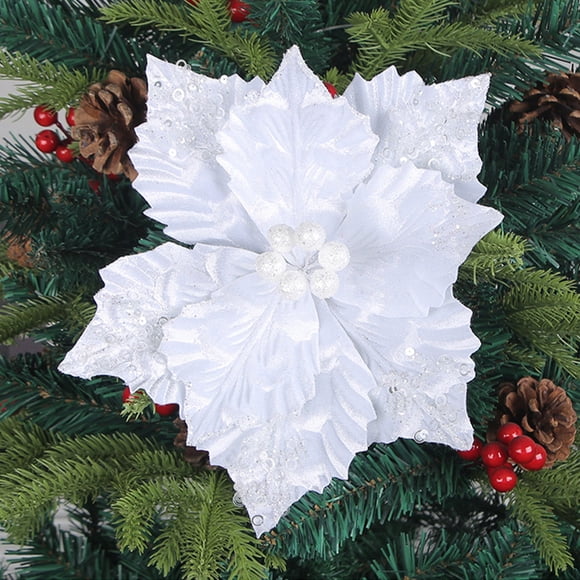 Artificial Christmas Flowers with for Tree Wreath Decorations Glitter Silk Poinsettia Picks for Parties, Year,Weddings,Home Festive Ornaments Red,Gold,White (10.63 Inch)