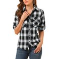 thumbnail image 5 of Unique Bargains Junior's Check Roll Up Sleeves Flap Pockets Brushed Shirt, 5 of 5