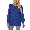 thumbnail image 1 of IROINID en Solde T-Shirt à Manches Longues en Polyester pour Femmes Confortable Été Col Rond Hauts Sexy Blouse Régulière Unie, Bleu, 1 of 7