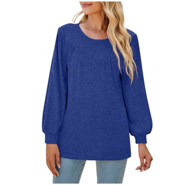 Pisexur Womens Plus Size Tunic Tops Long Sleeve Crew Neck Solid Color Tops Loose Casual Tee T Shirt S-2XL
