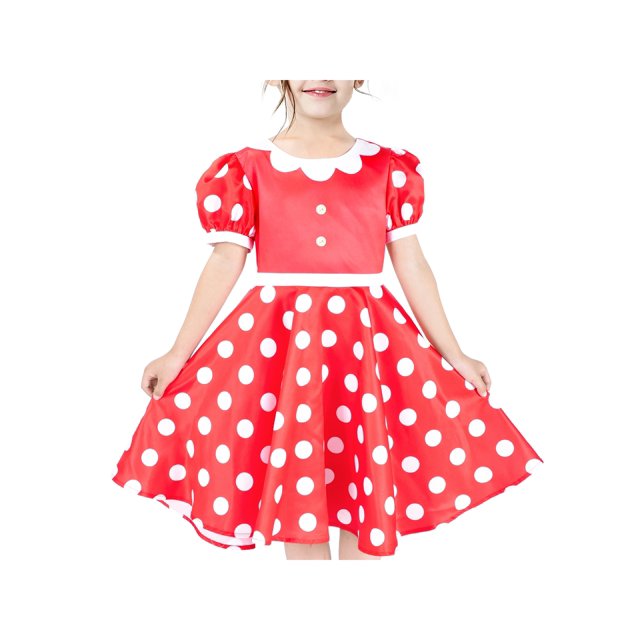Robe Fille Vintage Rouge Blanc à Pois Princesse Fête d'Anniversaire 5 Ans