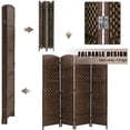 thumbnail image 3 of FDW Folding Privacy Room Divider Screen, 6 ft Portable Indoor Partition, Wood, Brown, 3 of 7