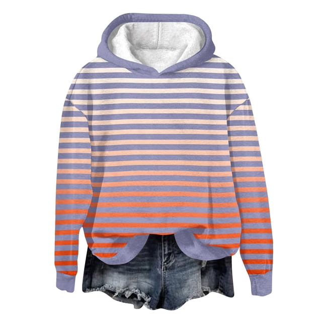 Tranfacy Chandails à Capuchon pour Femmes, Chandails à Capuchon pour Femmes à Enfiler, Chemises d'Hiver pour Dames Chaudes Mode à Rayures à Manches Longues Haut à Capuche avec Molleton