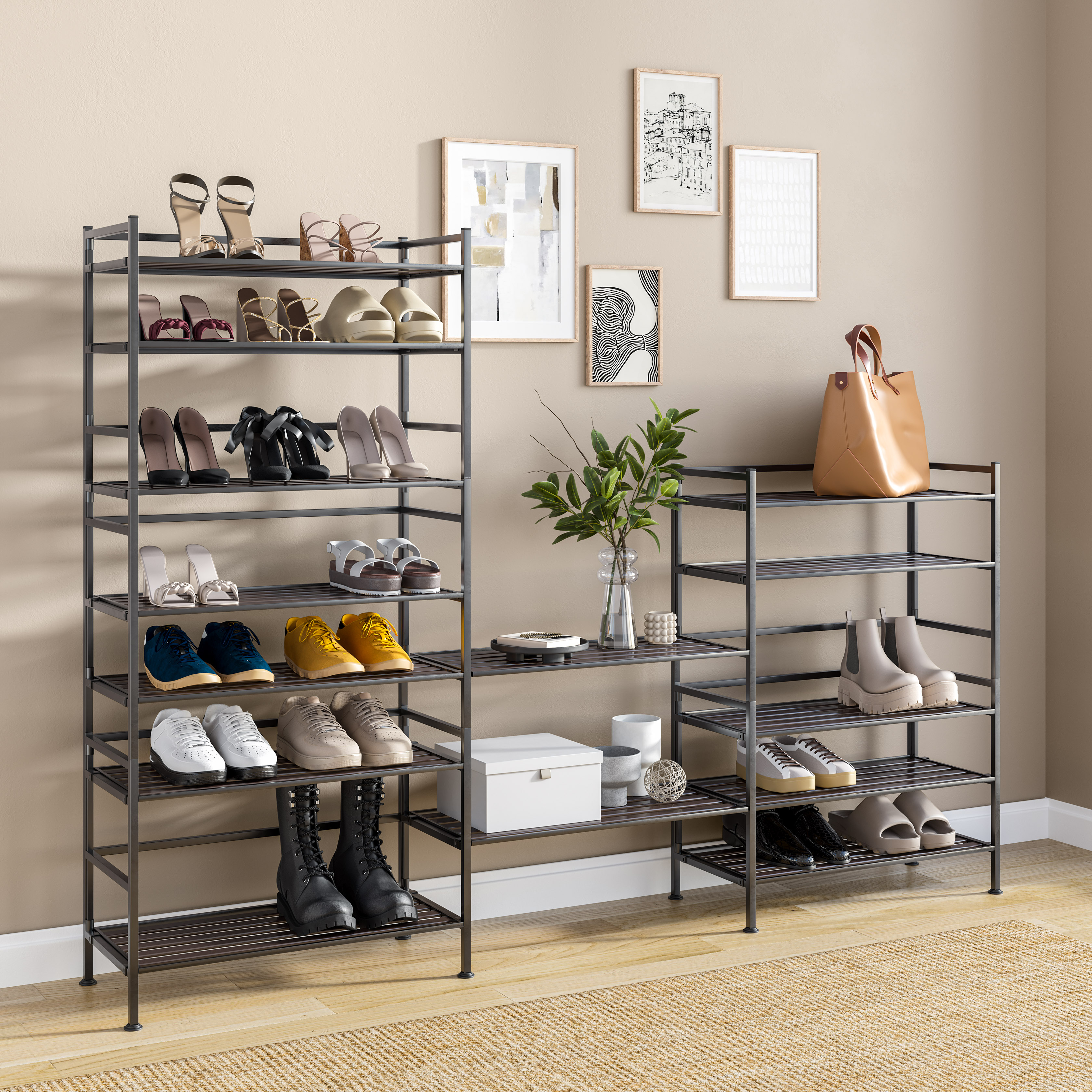 Seville Classics 3 Tier Resin-Wood Shoe Rack 2PK