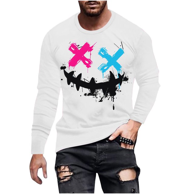 Birdeem Fashionable Mens Printed Top with Long Sleeved Round Neck and Smiling Face Printed Top/Shirt