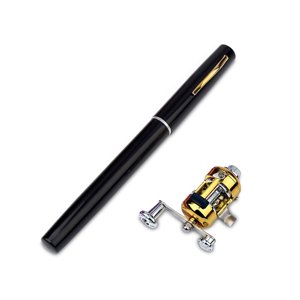 mmirethe Outdoor Portable Telescopic Pole Pen Shape Folded River Lake Fishing Rod With Reel Wheel Outdoor Fishing Rod