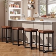 Ourlova Bar Stools Set of 4 24.6 inch Counter Height Backless Barstools Upholstered PU Leather Seats with Metal X-Frame Footrest Modern Kitchen Stools for Home Bar Dining Room Brown