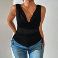 thumbnail image 2 of Kaemgyyd Women Cowl Neck Tank Tops Summer Ruched Sleeveless Casual Shirts Solid Side Drawstring Tie Plus Size Tee, 2 of 6