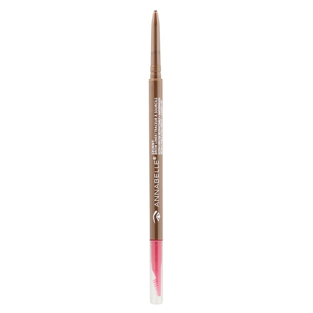 Annabelle Crayon Mince pour Sourcils - Crayon à Sourcils Universel Léger Rétractable en Brun Mat avec Capuchon Peigne Rose pour Sculpter les Sourcils, Conçu pour une Définition des Sourcils Naturelle Précise, Imperméable et Longue Durée.