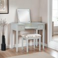 thumbnail image 2 of Linon Coiffeuse Papillon et Tabouret Rembourré Miroir Relevable 2 Tiroirs en Bois Argenté, 2 of 14