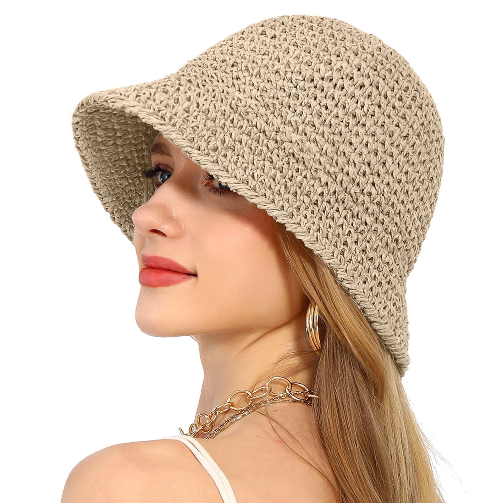 Handmade Straw Floppy Bucket Sun Hat for Women, Wide Brim, Packable Wide Brim Straw Hat for Women Crochet Raffia Summer Hat Sun  main image 4