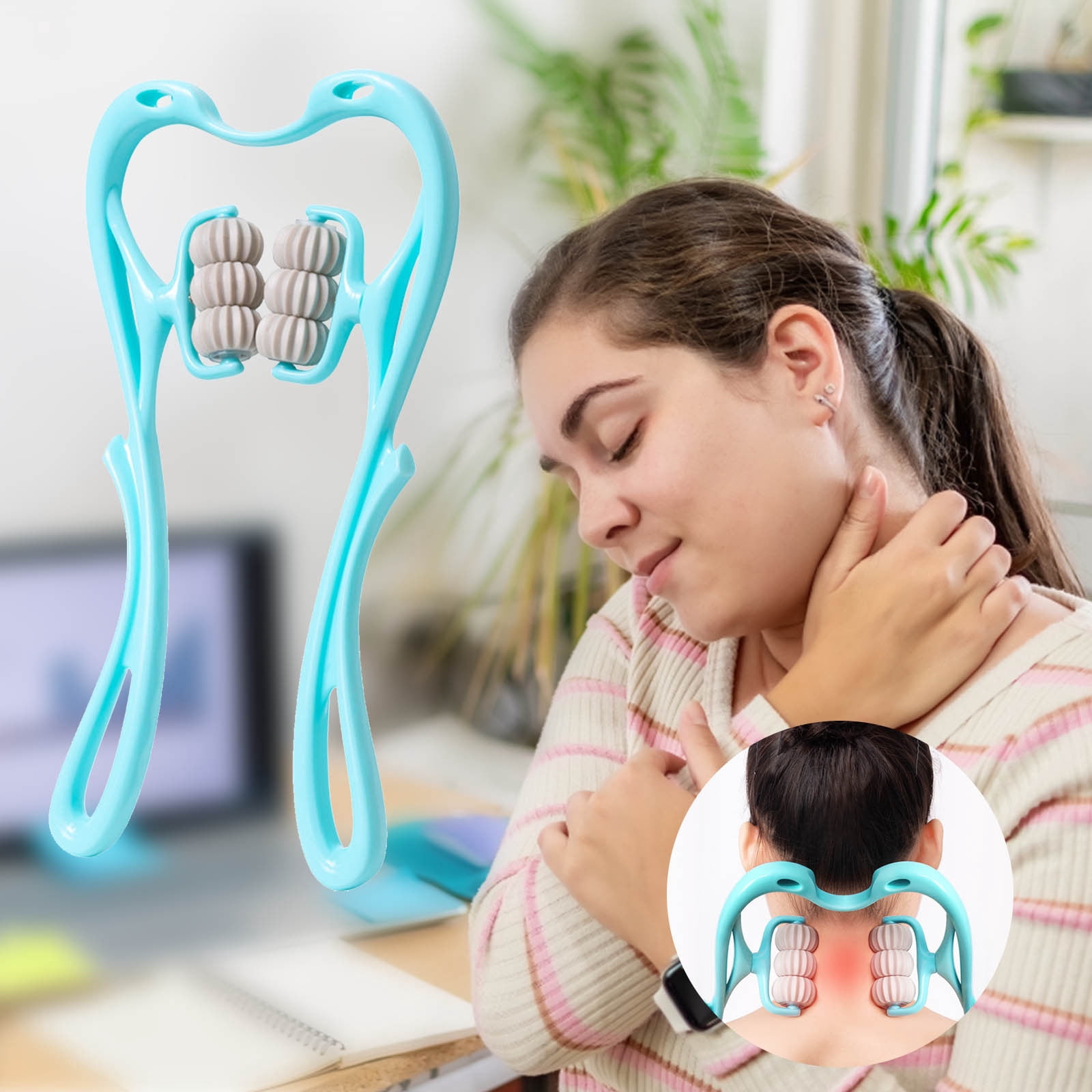 TopLLC Massage Equipment Cervical Neck Clamping Massage Tool Six Wheel Neck Kneading Manual Multifunctional Household Cervical massager