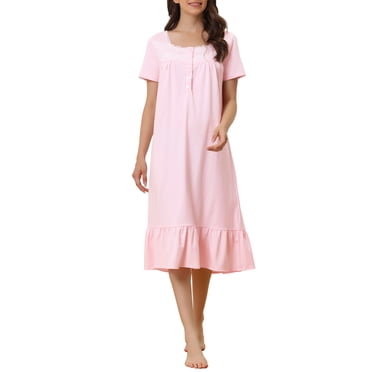INSPIRE CHIC Women's Victorian Nightgown Princess Lace Ruffle Short Sleeve Cotton Sleepwear Loungewear XL Pink