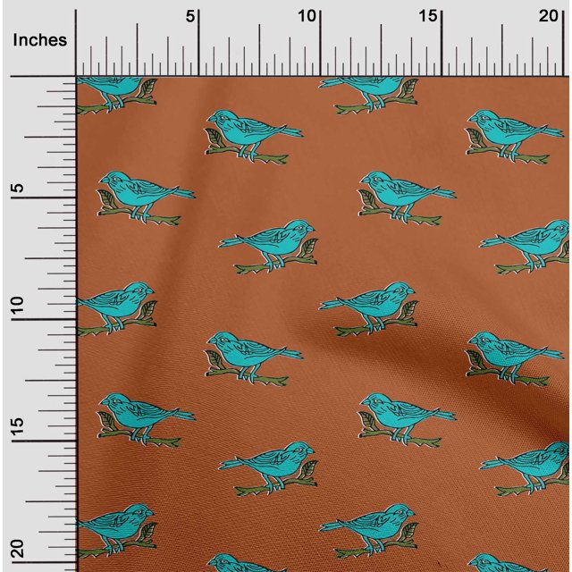 oneOone Cotton Cambric Fabric Branch & Bird Block Print Sewing Fabric BTY 56 Inch Wide