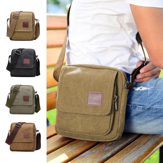 Men's Canvas Chest Bag for Travel - Adjustable Crossbody Rucksack with Multiple Pockets, Khaki Green Coffee