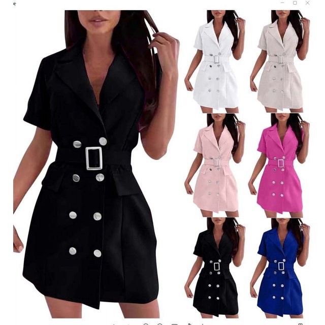 Gspmoly Robes d'Été pour Femmes 2025, Tailleur pour Femme à Lacets, Col à Revers, Boutons, Robe Unie, Robes de Cocktail pour Femmes Économies d'Été
